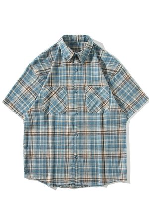 Vintage Brushed Plaid Short-Sleeve Shirt for Men & Women, Loose Casual Half-Sleeve Top, Versatile Couple's Shirt, Trendy Fashion
