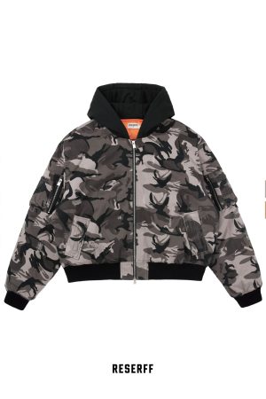 Vintage Camo Distressed Wash Heavy-Duty Loose-Fit Hooded Cotton Jacket for Men - 90s Inspired Urban Style Outerwear