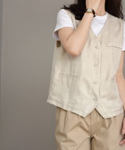 Vintage Casual Loose Linen Vest - Soft Breathable Layered Tank Jacket in Solid Color - Old Money Style Fashion Essential