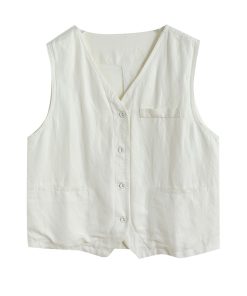 Vintage Casual Loose Linen Vest - Soft Breathable Layered Tank Jacket in Solid Color - Old Money Style Fashion Essential