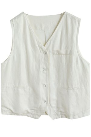Vintage Casual Loose Linen Vest - Soft Breathable Layered Tank Jacket in Solid Color - Old Money Style Fashion Essential
