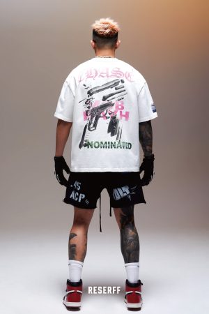 Vintage Casual Loose T-Shirt with Distressed Print - Tactical Breakdown Design, Short Sleeve - Retro 90s Style Tee
