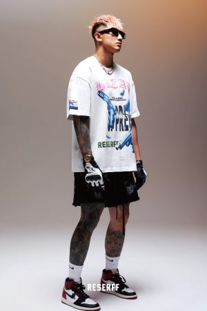Vintage Casual Loose T-Shirt with Distressed Print - Tactical Breakdown Design, Short Sleeve - Retro 90s Style Tee