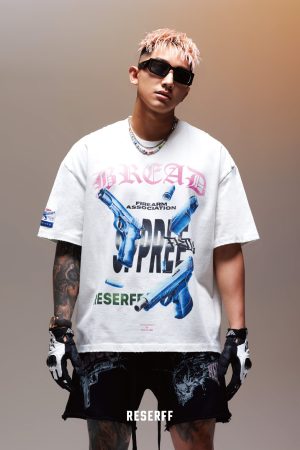 Vintage Casual Loose T-Shirt with Distressed Print - Tactical Breakdown Design, Short Sleeve - Retro 90s Style Tee