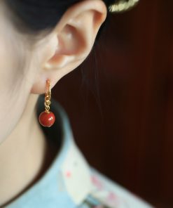 Vintage Chinese Style Red Agate Earrings for Women - Natural Silver Southern Design, Birth Year Inspired, Boho National Wind Jewelry