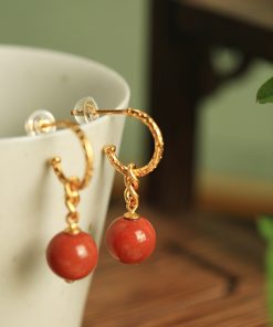 Vintage Chinese Style Red Agate Earrings for Women - Natural Silver Southern Design, Birth Year Inspired, Boho National Wind Jewelry