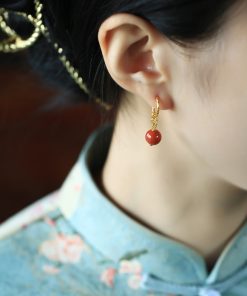 Vintage Chinese Style Red Agate Earrings for Women - Natural Silver Southern Design, Birth Year Inspired, Boho National Wind Jewelry