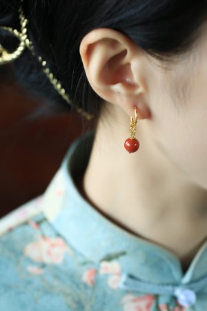Vintage Chinese Style Red Agate Earrings for Women - Natural Silver Southern Design, Birth Year Inspired, Boho National Wind Jewelry