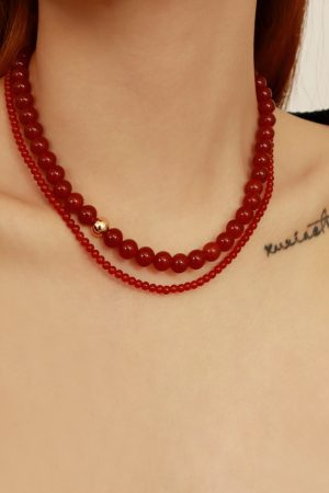 Vintage Chinese Style Zodiac Bead Necklace, Ice Red Agate, Light Luxury Clavicle Jewelry for Autumn Winter, Lucky New Year Accessory