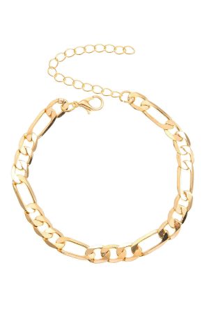 Vintage Chunky Figaro Chain Anklet for Women - Simple Lock-Shaped Alloy Foot Ornament - European American Style Jewelry