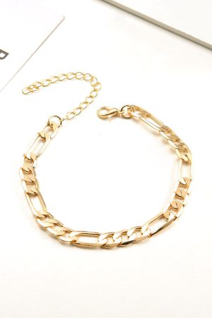 Vintage Chunky Figaro Chain Anklet for Women - Simple Lock-Shaped Alloy Foot Ornament - European American Style Jewelry