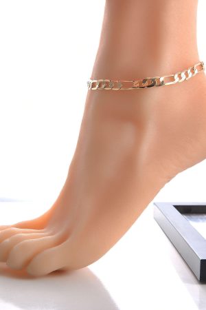 Vintage Chunky Figaro Chain Anklet for Women - Simple Lock-Shaped Alloy Foot Ornament - European American Style Jewelry