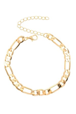 Vintage Chunky Figaro Chain Anklet for Women - Simple Lock-Shaped Alloy Foot Ornament - European American Style Jewelry