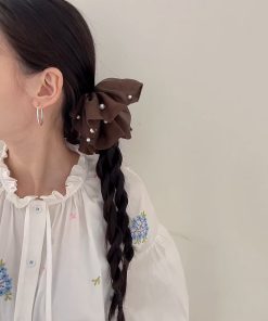 Vintage Coffee Pearl Pleated Skirt Hem Hair Tie - High-End Fashionable Versatile Hair Accessory for Women