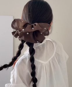 Vintage Coffee Pearl Pleated Skirt Hem Hair Tie - High-End Fashionable Versatile Hair Accessory for Women