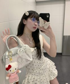 Vintage College Style Polka Dot Pleated Dress with Doll Collar - Elegant Junior Sister Fashion, Perfect for 90s and Y2K Looks