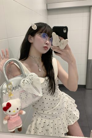 Vintage College Style Polka Dot Pleated Dress with Doll Collar - Elegant Junior Sister Fashion, Perfect for 90s and Y2K Looks