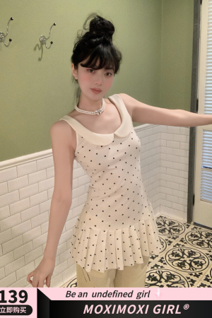 Vintage College Style Polka Dot Pleated Dress with Doll Collar - Elegant Junior Sister Fashion, Perfect for 90s and Y2K Looks