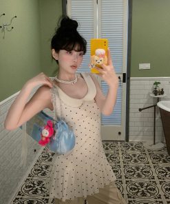 Vintage College Style Polka Dot Pleated Dress with Doll Collar - Elegant Junior Sister Fashion, Perfect for 90s and Y2K Looks