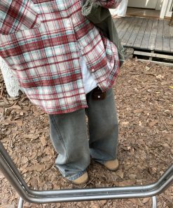 Vintage Corduroy Pocket Plaid Shirt for Men and Women - Long Sleeve Collar Jacket in Trendy Spring Autumn Style