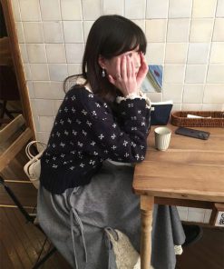 Vintage Crochet Knitted Cardigan with Doll Collar in Pumpkin Angora Velvet - Cute 90s Inspired Sweater