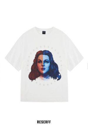 Vintage Crystal Tears Print Short Sleeve T-shirt, Distressed Pure Cotton, Heavyweight Loose Fit, Summer High Street Style for Couples