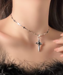 Vintage Dark Cross Thorn Rose Choker Necklace for Women - Sweet Cool Spicy Girl Collar Accessory