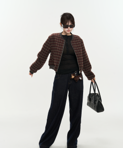 Vintage Deep Blue Wide-Leg Jeans for Women - Autumn Versatile Loose Slim Fit - 90s Inspired Fashion