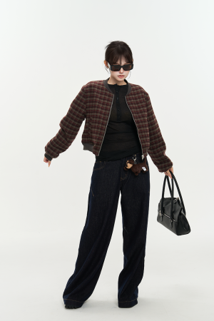 Vintage Deep Blue Wide-Leg Jeans for Women - Autumn Versatile Loose Slim Fit - 90s Inspired Fashion