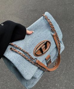 Vintage Denim Crossbody Bag for Women, Large Capacity Chain Strap Underarm Bag, Casual Commuting Style 2025