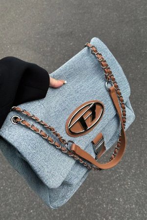 Vintage Denim Crossbody Bag for Women, Large Capacity Chain Strap Underarm Bag, Casual Commuting Style 2025