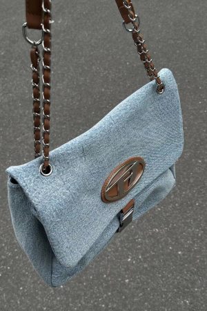 Vintage Denim Crossbody Bag for Women, Large Capacity Chain Strap Underarm Bag, Casual Commuting Style 2025