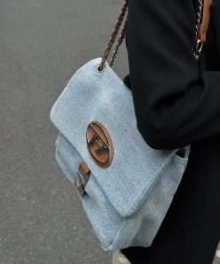 Vintage Denim Crossbody Bag for Women, Large Capacity Chain Strap Underarm Bag, Casual Commuting Style 2025