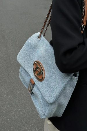 Vintage Denim Crossbody Bag for Women, Large Capacity Chain Strap Underarm Bag, Casual Commuting Style 2025