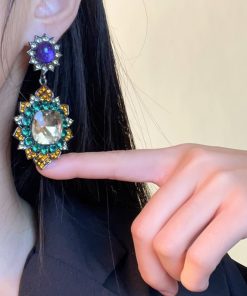 Vintage Diamond-Inlaid Exaggerated Earrings for Women, Elegant Runway Accessories, High-End European American Fashion