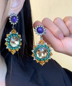 Vintage Diamond-Inlaid Exaggerated Earrings for Women, Elegant Runway Accessories, High-End European American Fashion