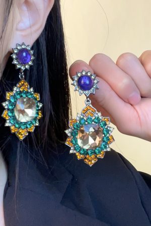 Vintage Diamond-Inlaid Exaggerated Earrings for Women, Elegant Runway Accessories, High-End European American Fashion