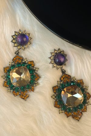 Vintage Diamond-Inlaid Exaggerated Earrings for Women, Elegant Runway Accessories, High-End European American Fashion