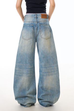 Vintage Distressed Bamboo Stripe Jeans for Women, Ripped Loose Curved Blade Wide-Leg Casual Pants, Y2K Fashion