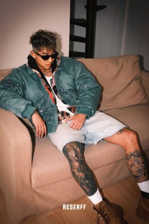 Vintage Distressed Green Outline Curved Blade MA-1 Flight Jacket - Retro 90s Style Bomber Jacket for Casual Streetwear