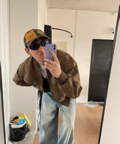 Vintage Distressed Harrington Jacket for Men and Women, American High Street Style Short Coat for Couples, Cleanfit Look