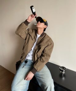 Vintage Distressed Harrington Jacket for Men and Women, American High Street Style Short Coat for Couples, Cleanfit Look