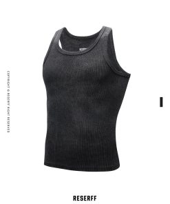 Vintage Distressed Heavyweight Ribbed Tank Top in Skin-Friendly 450G Xinjiang Cotton - Perfect Shaping Base Layer for Y2K Style