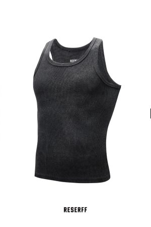 Vintage Distressed Heavyweight Ribbed Tank Top in Skin-Friendly 450G Xinjiang Cotton - Perfect Shaping Base Layer for Y2K Style