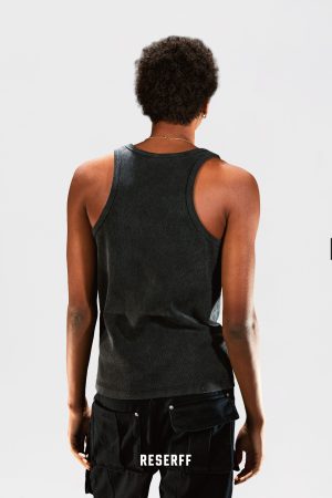 Vintage Distressed Heavyweight Ribbed Tank Top in Skin-Friendly 450G Xinjiang Cotton - Perfect Shaping Base Layer for Y2K Style
