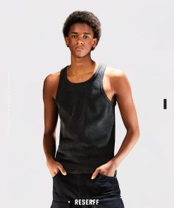 Vintage Distressed Heavyweight Ribbed Tank Top in Skin-Friendly 450G Xinjiang Cotton - Perfect Shaping Base Layer for Y2K Style