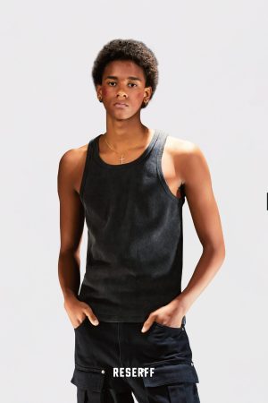 Vintage Distressed Heavyweight Ribbed Tank Top in Skin-Friendly 450G Xinjiang Cotton - Perfect Shaping Base Layer for Y2K Style