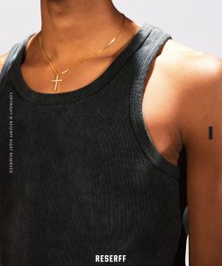 Vintage Distressed Heavyweight Ribbed Tank Top in Skin-Friendly 450G Xinjiang Cotton - Perfect Shaping Base Layer for Y2K Style