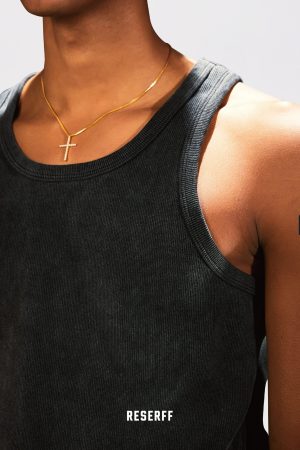 Vintage Distressed Heavyweight Ribbed Tank Top in Skin-Friendly 450G Xinjiang Cotton - Perfect Shaping Base Layer for Y2K Style
