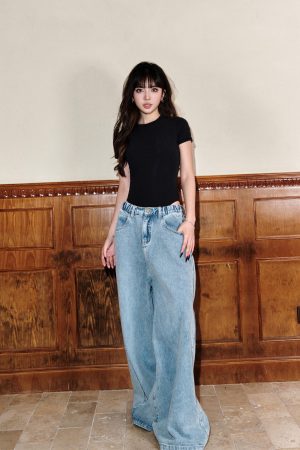 Vintage Distressed High-Waisted Loose-Fit Women's Casual Floor-Length Jeans - Perfect for Y2K and 90s Style Fashion